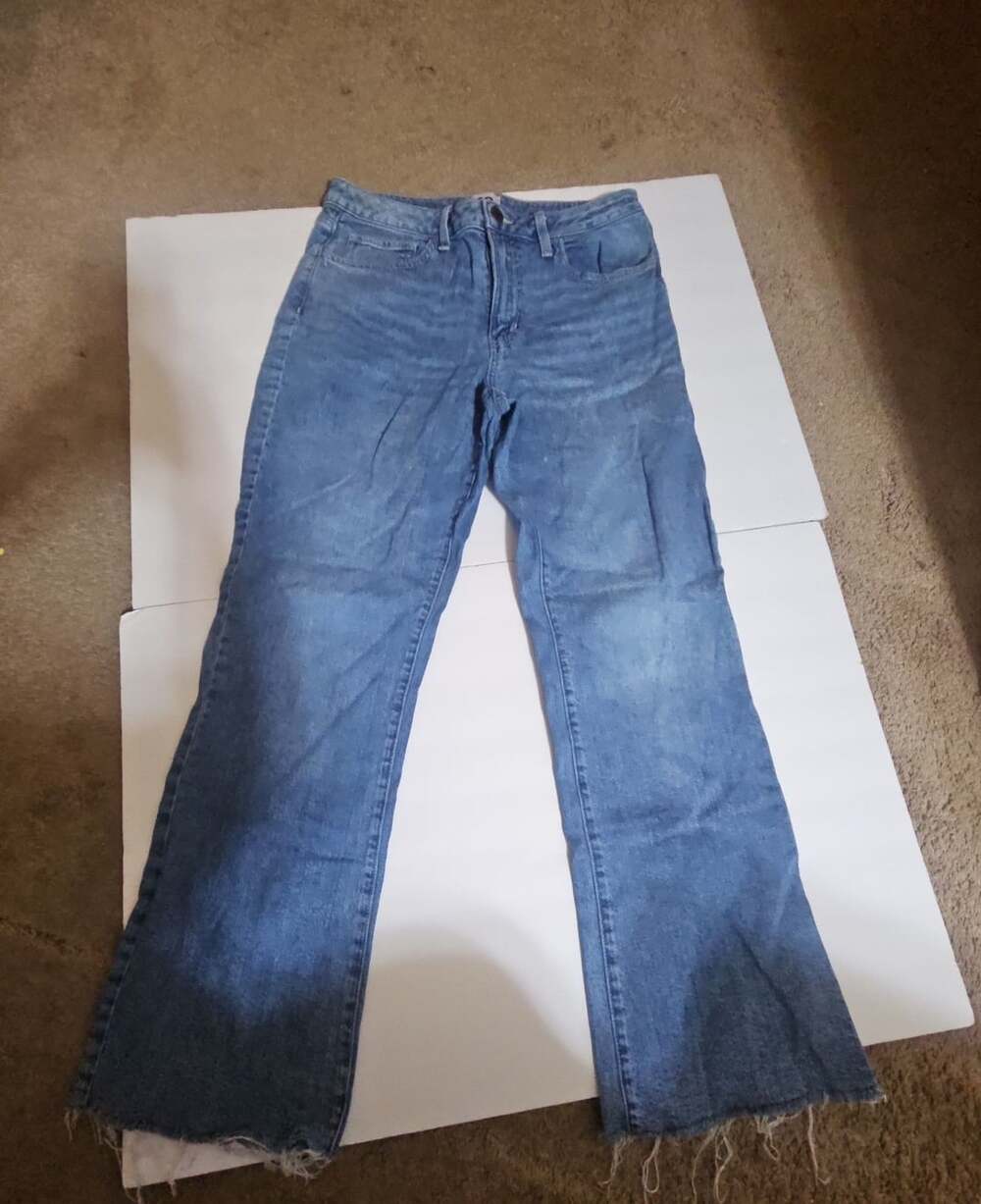 SO High Rise 90s Bootcut Jeans Size 13/31W Blue Raw Hem Denim